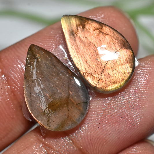Rose Gold Flash Labradorite Pair | Natural Cabochons for Wire Wrap(10x12x2mm,/11ct)