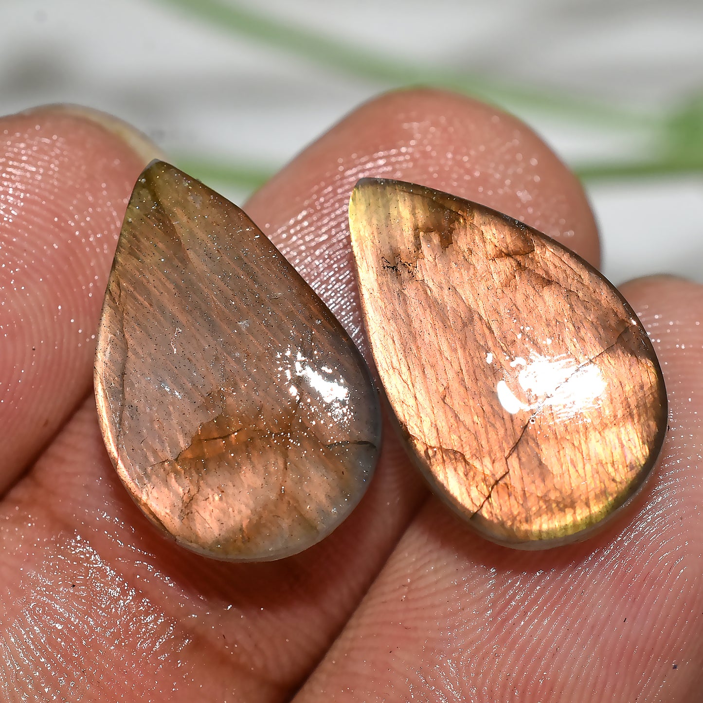 Rose Gold Flash Labradorite Pair | Natural Cabochons for Wire Wrap(10x12x2mm,/11ct)