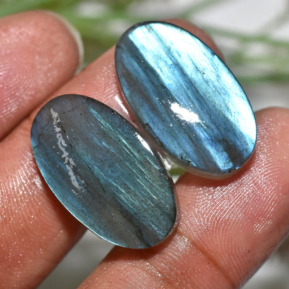 Labradorite Matched Pair | Blue Flash Cabochons for Earrings(12x23x3mm,/28ct)