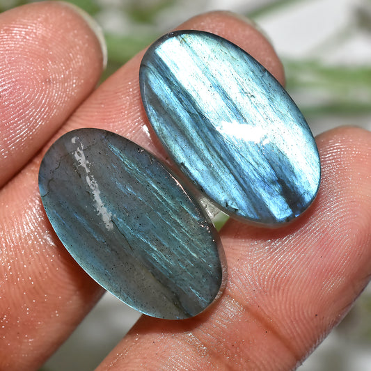 Labradorite Matched Pair | Blue Flash Cabochons for Earrings(12x23x3mm,/28ct)