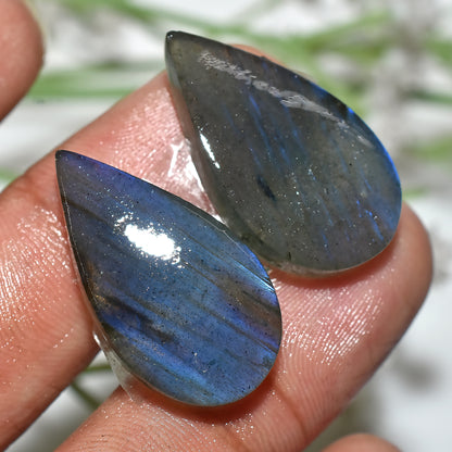 Labradorite Gemstone Pair for Wire Wrap | Polished Cabochons (18x20x4mm,/35ct)