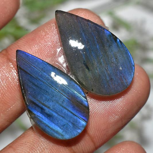 Labradorite Gemstone Pair for Wire Wrap | Polished Cabochons (18x20x4mm,/35ct)