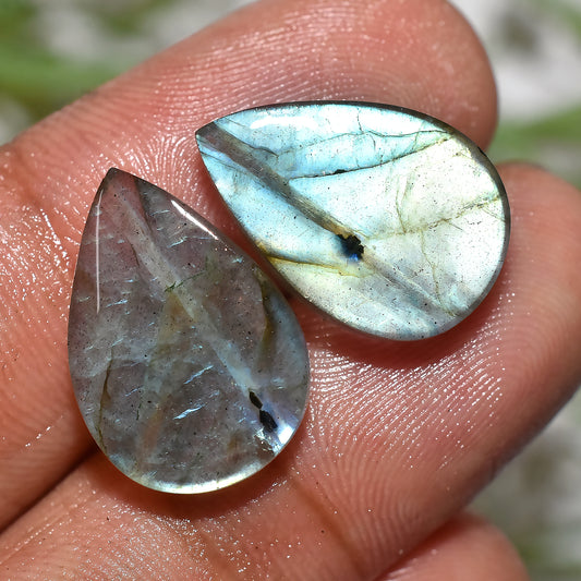 Labradorite Stone Pair | Healing Crystal Pear Cabochons(11x16x3mm,/15ct)