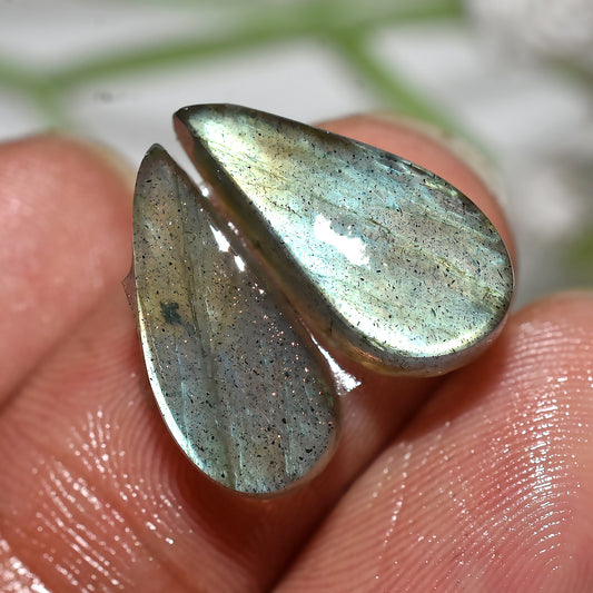 Labradorite Teardrop Pair | Blue Flash Polished Cabochons (7x12x4mm,/11ct)