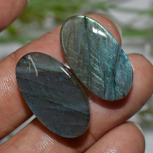 Labradorite Pear Shape Pair | Polished Cabochons for Earrings(12x23x3mm,/32ct)