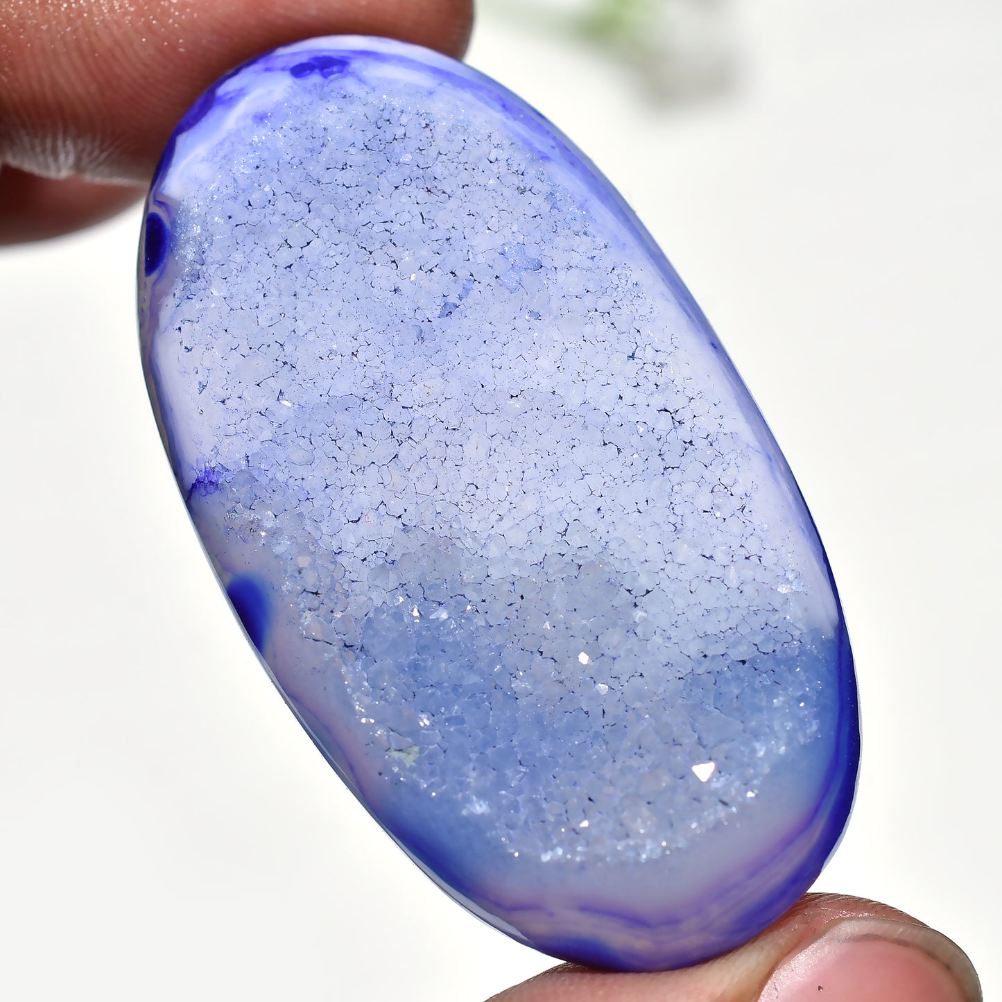 Gorgeous Sparkling Blue Druzy Window Agate Cabs- Geode Oval Druzy Agate Gems