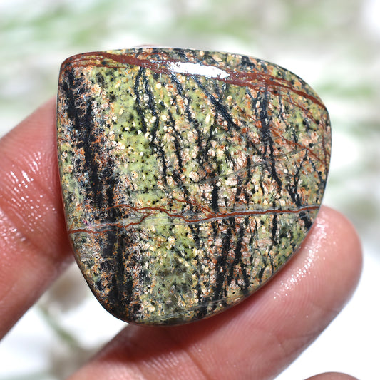 Elegant Lizard Skin Jasper Cabochon – Green Heart Shape Gemstone for Crafts (33x33x3mm,/47ct)