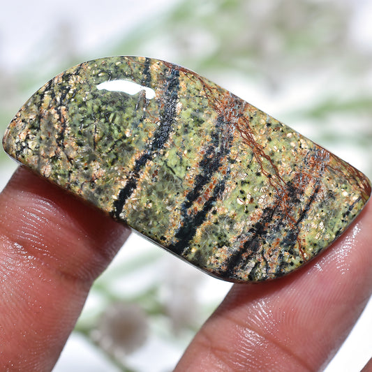 Fancy Shaped Green Lizard Skin Jasper – Polished Cabochon Gemstone (21x43x3mm,/40ct)