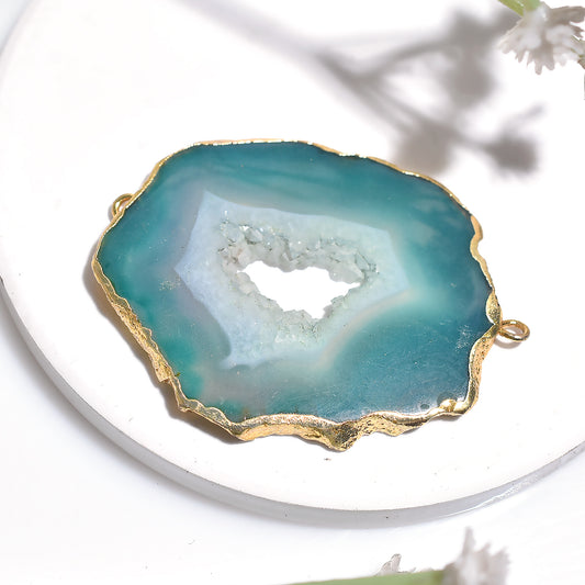 Elegant Druzy Solar Connector Charm, Wholesale Gold Plated Double Bail Gemstone Connector
