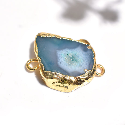 Natural Druzy Solar Connector Charm, Wholesale Gold Plated Double Bail Stone Connector For Jewelry