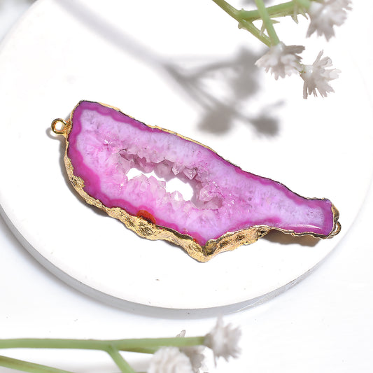 Wholesale Pink Druzy Solar Quartz Gemstone Connector, Crystal Sparklin Double Bail Connector For Craft
