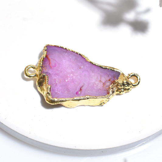 Gold Plated Solar Quart Connector, Wholesale Crystal Loose Gemstone Double Bail Pendant