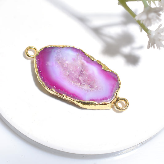 Natural Druzy Pink Solar Quartz,Wholesale Golden Electroplated Connector For Craft