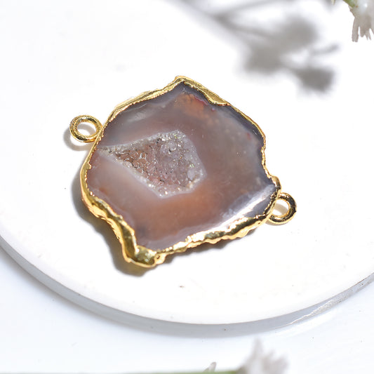 Wholesale Brown Druzy Solar Quartz Connector – Golden Electroplated Gemstone for Jewelry