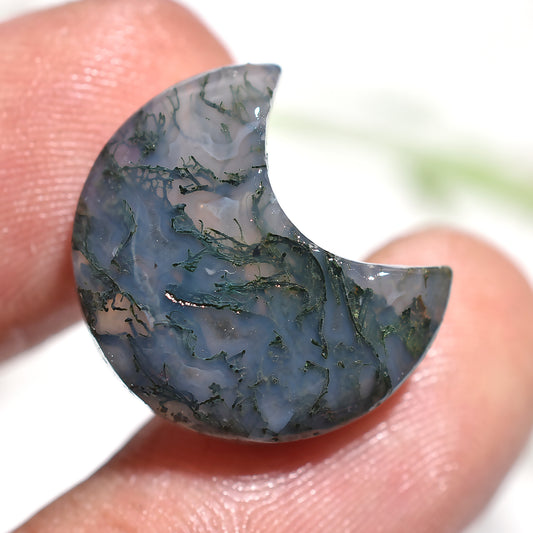 Natural Moss Agate Crescent Cabochon - Wholesale Carving Smooth Half Moon Gemstone