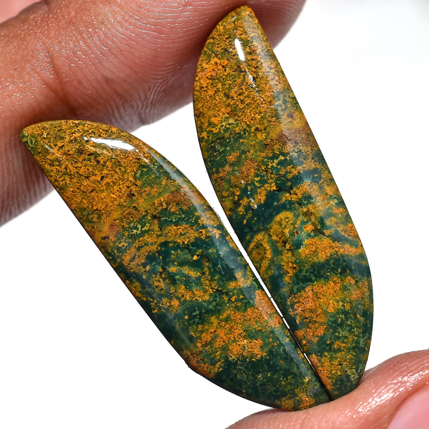 Elegant Bloodstone Earring Gemstone Pair, Natural Fancy Green Yellow Stone Set