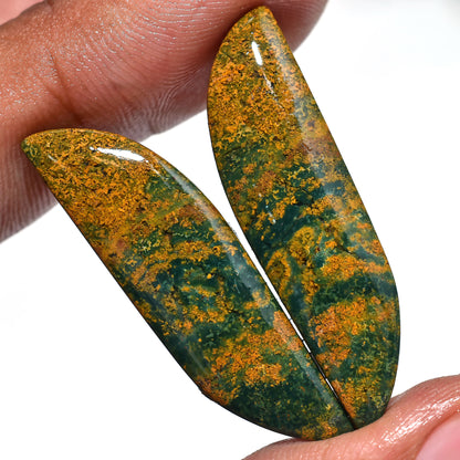 Elegant Bloodstone Earring Gemstone Pair, Natural Fancy Green Yellow Stone Set