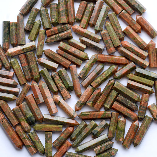 Unakite Pencil Point Gemstone Lot – Single Terminated Bullet Healing Wand