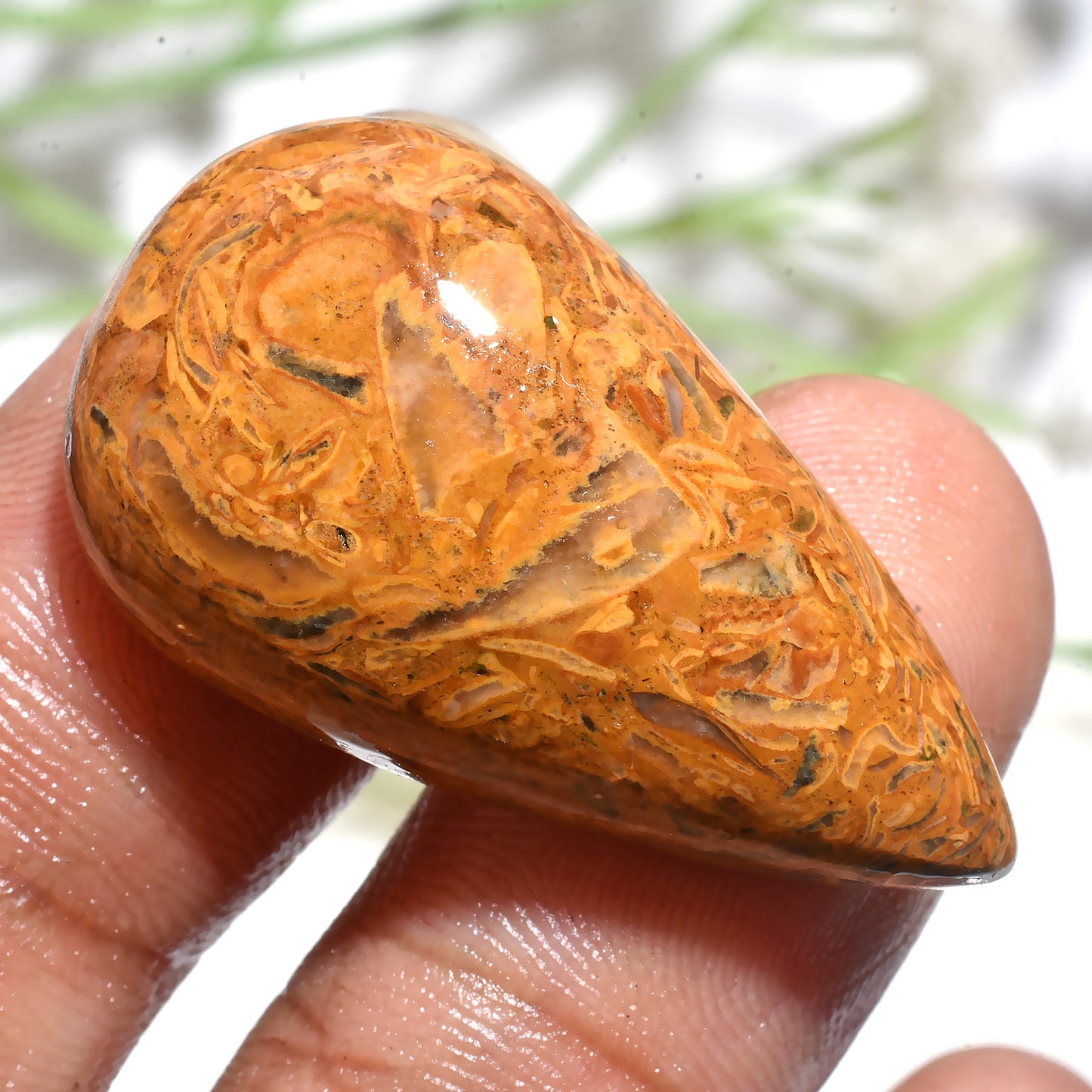 Mariam Jasper Teardrop Cabochon – Designer Smooth Natural Gemstone for Jewelry Making (17x32x3mm,/34ct)