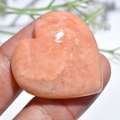 Peach Moonstone Heart Cabochon – Natural Gemstone for Jewelry Making (30x30x3mm,/56ct)