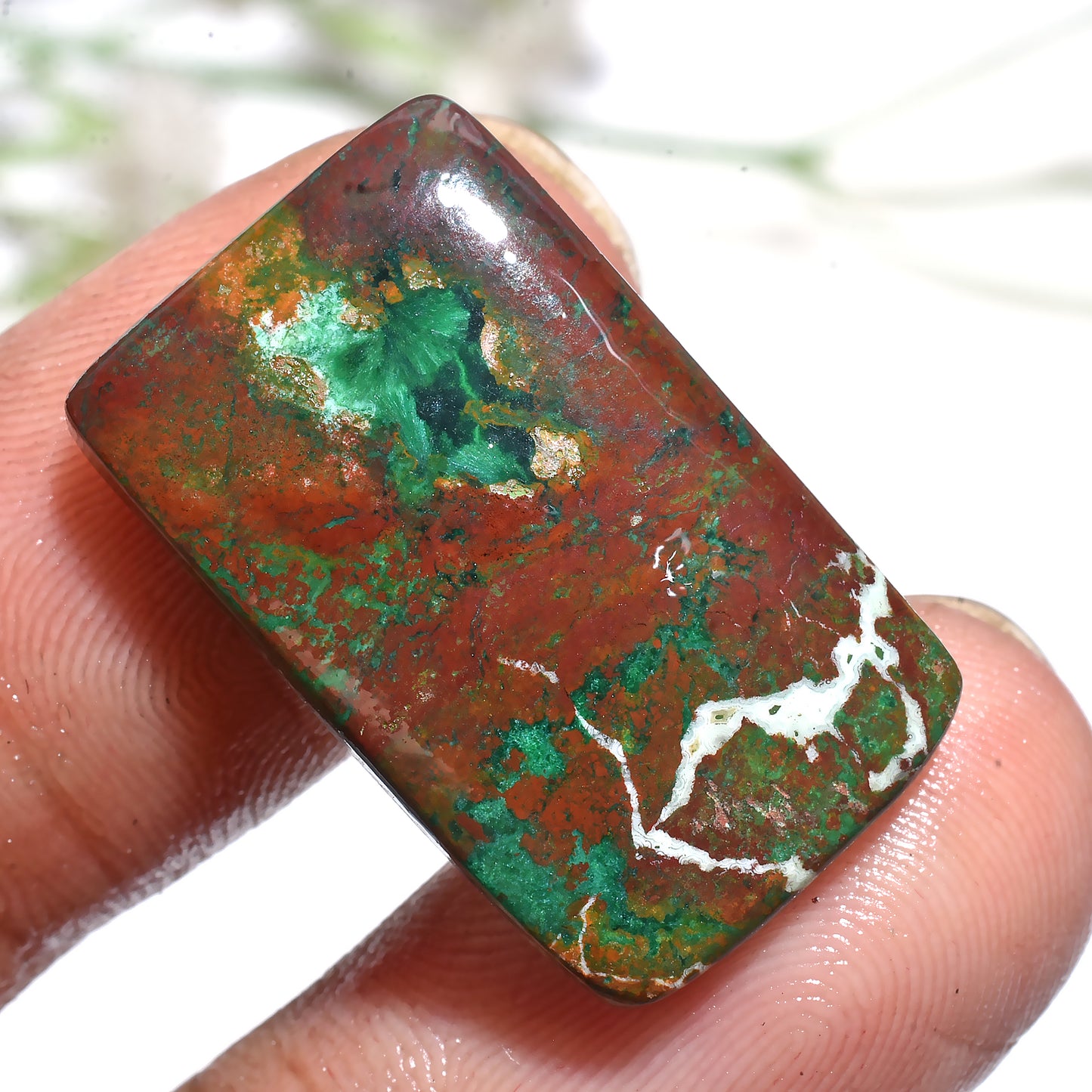Rectangle Chrysocolla Cabochon – Natural Brown Green Gemstone for Jewelry Making (14x24x2mm,/18ct)