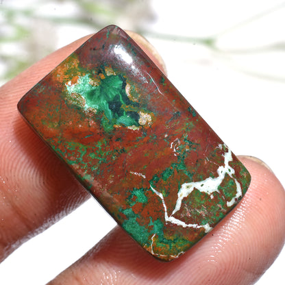 Rectangle Chrysocolla Cabochon – Natural Brown Green Gemstone for Jewelry Making (14x24x2mm,/18ct)