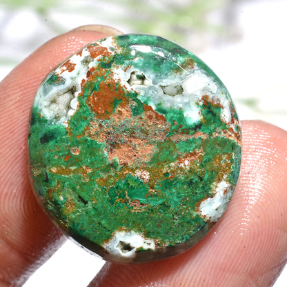 Natural Round Chrysocolla Gemstone – Smooth Polished Cabochon (21x22x2mm,/25ct)