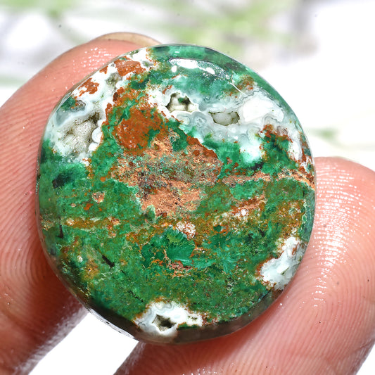 Natural Round Chrysocolla Gemstone – Smooth Polished Cabochon (21x22x2mm,/25ct)
