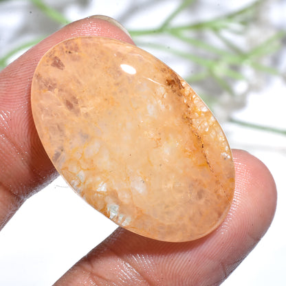 Oval Orange Jade Cabochon – Natural Polished Gemstone for Jewelry Making (21x33x3mm,/34ct)