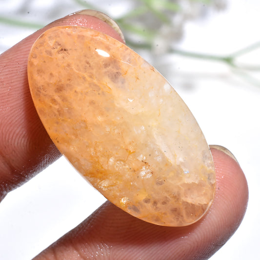 Natural Orange Jade Cabochon – Oval Shape Gemstone for Jewelry (16x32x3mm,/26ct)