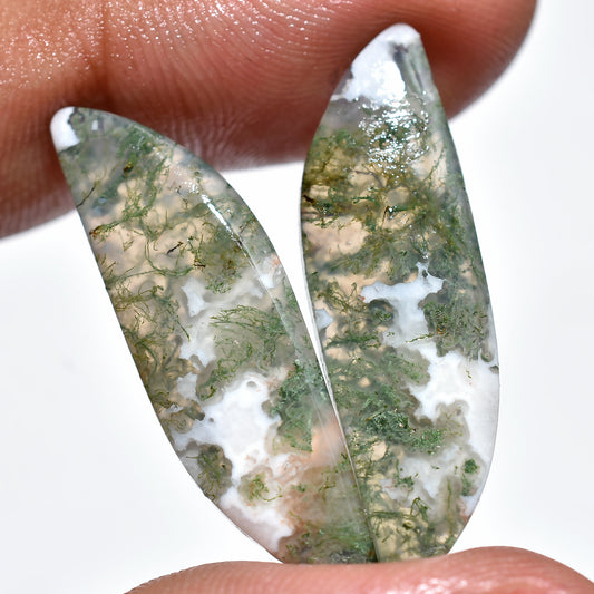 Exquisite Fancy Shape Green Moss Agate Pair – Natural Gemstone Accent