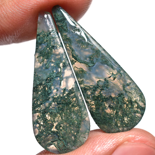 Teardrop Moss Agate Pair – Exquisite Natural Gemstone for Artisan Jewelry