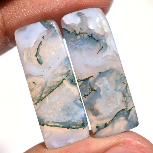 Elegant Rectangle Shape Moss Agate Pair – Natural Healing Gemstones