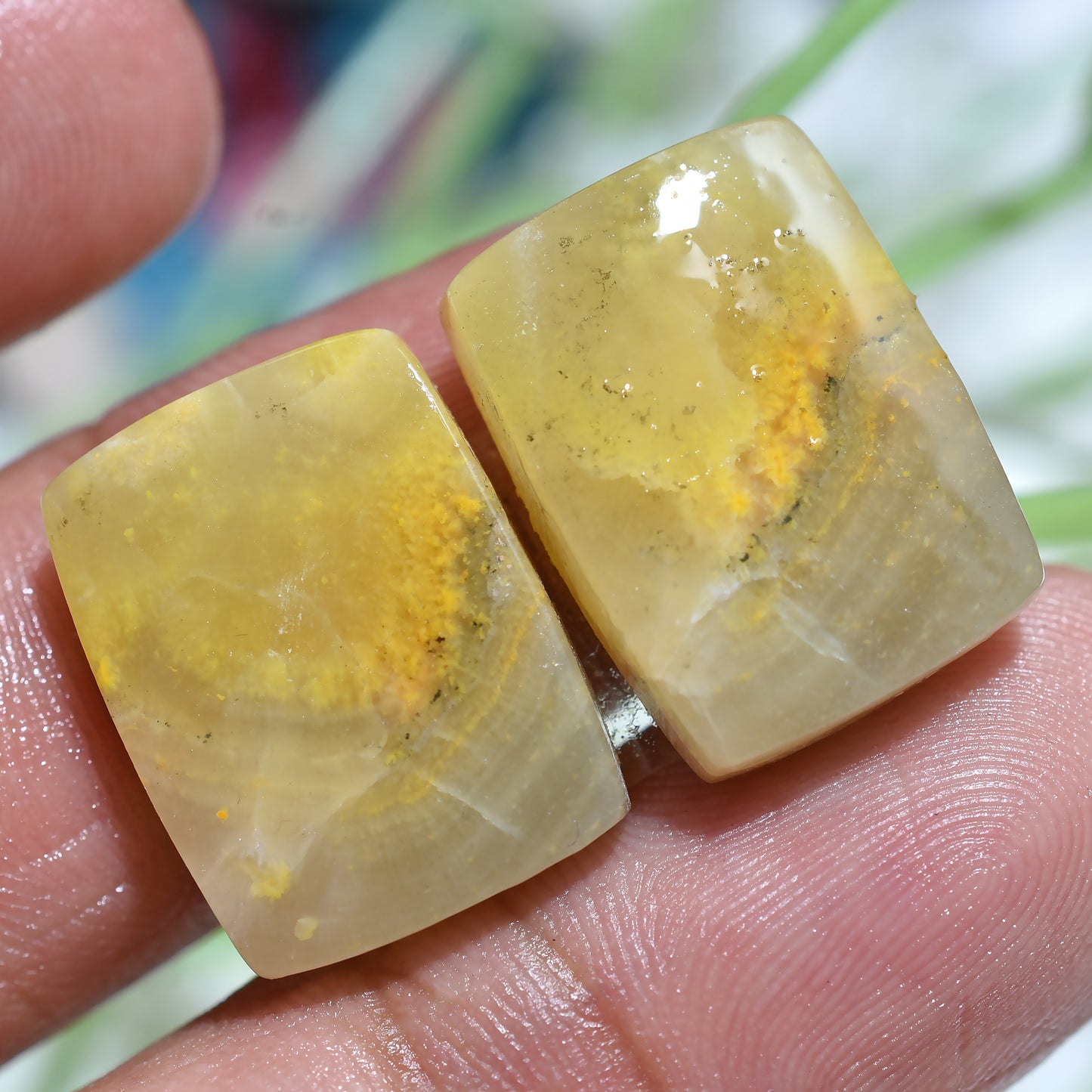 Bumble Bee Jasper Cabochon Pair – Rectangle Shape Natural Gemstones