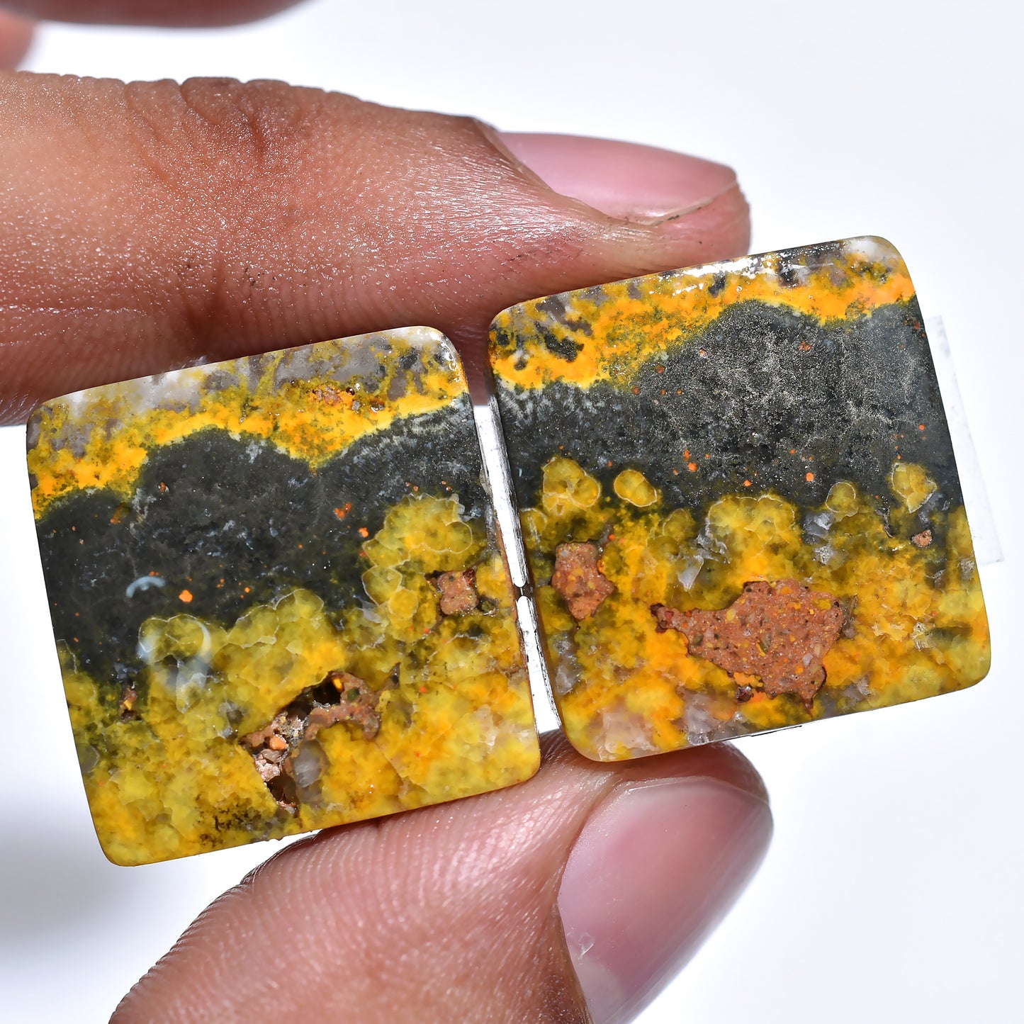 Bumble Bee Jasper Cabochon Pair – Square Shape Vibrant Gemstones