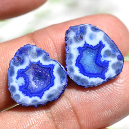 Blue Window Druzy Solar Quartz Pair – Sparkling Natural Gemstones