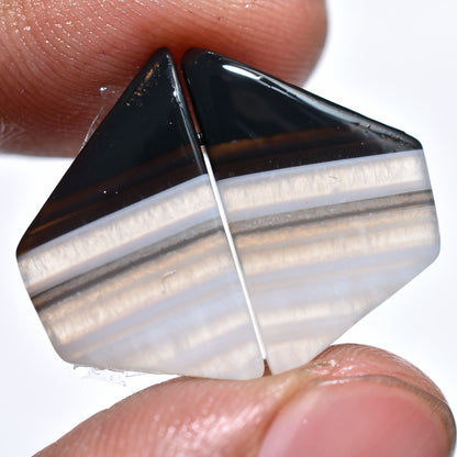 Elegant Black Banded Agate Matched Pair – Perfect for Jewelry Designs