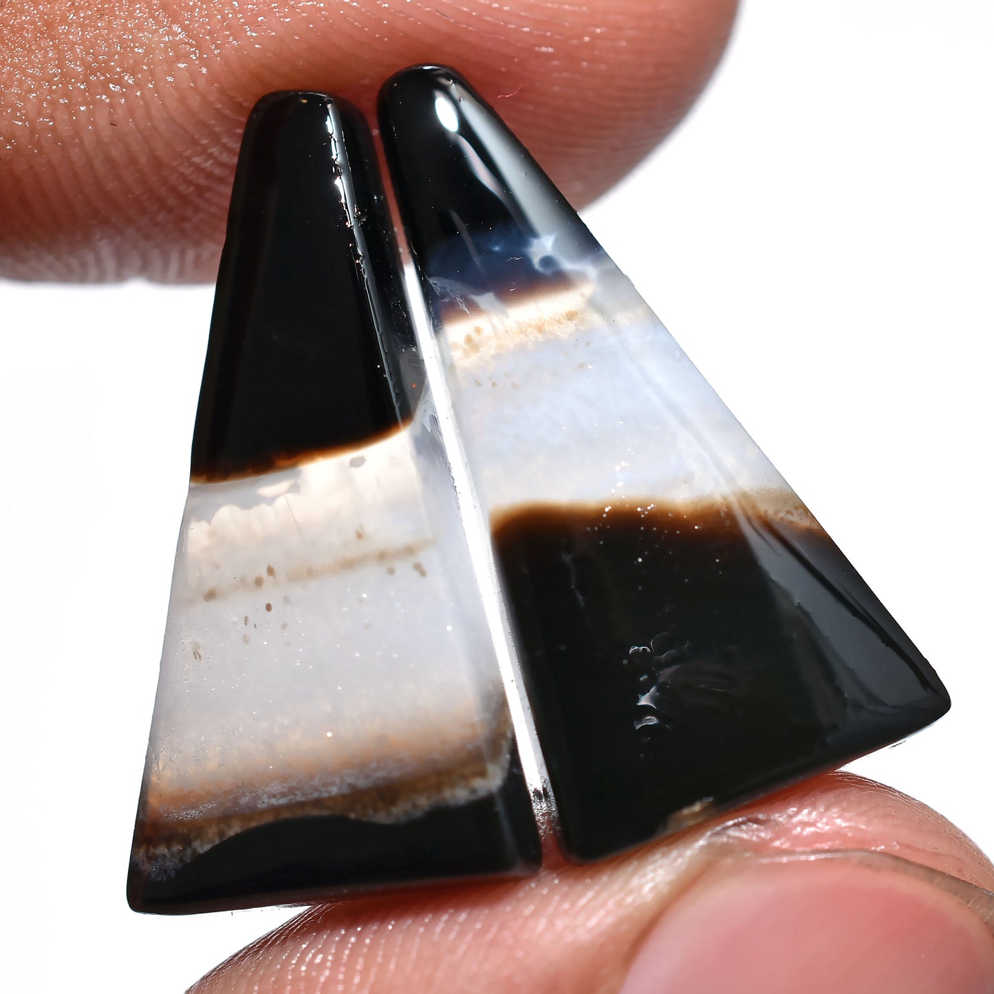 Elegant Black Banded Agate Matched Pair – Perfect for Jewelry Designs