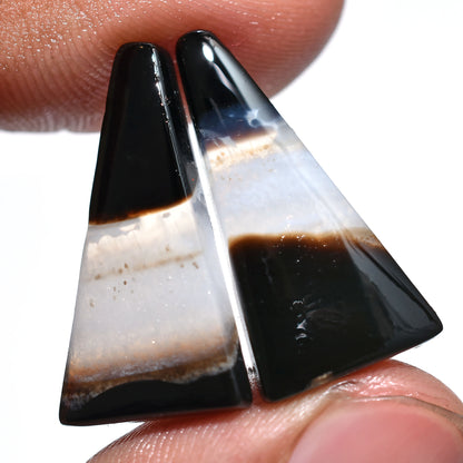 Elegant Black Banded Agate Matched Pair – Perfect for Jewelry Designs