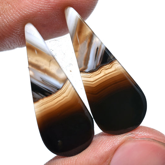 Premium Black Banded Agate Matched Pair – Natural Stones for Jewelry
