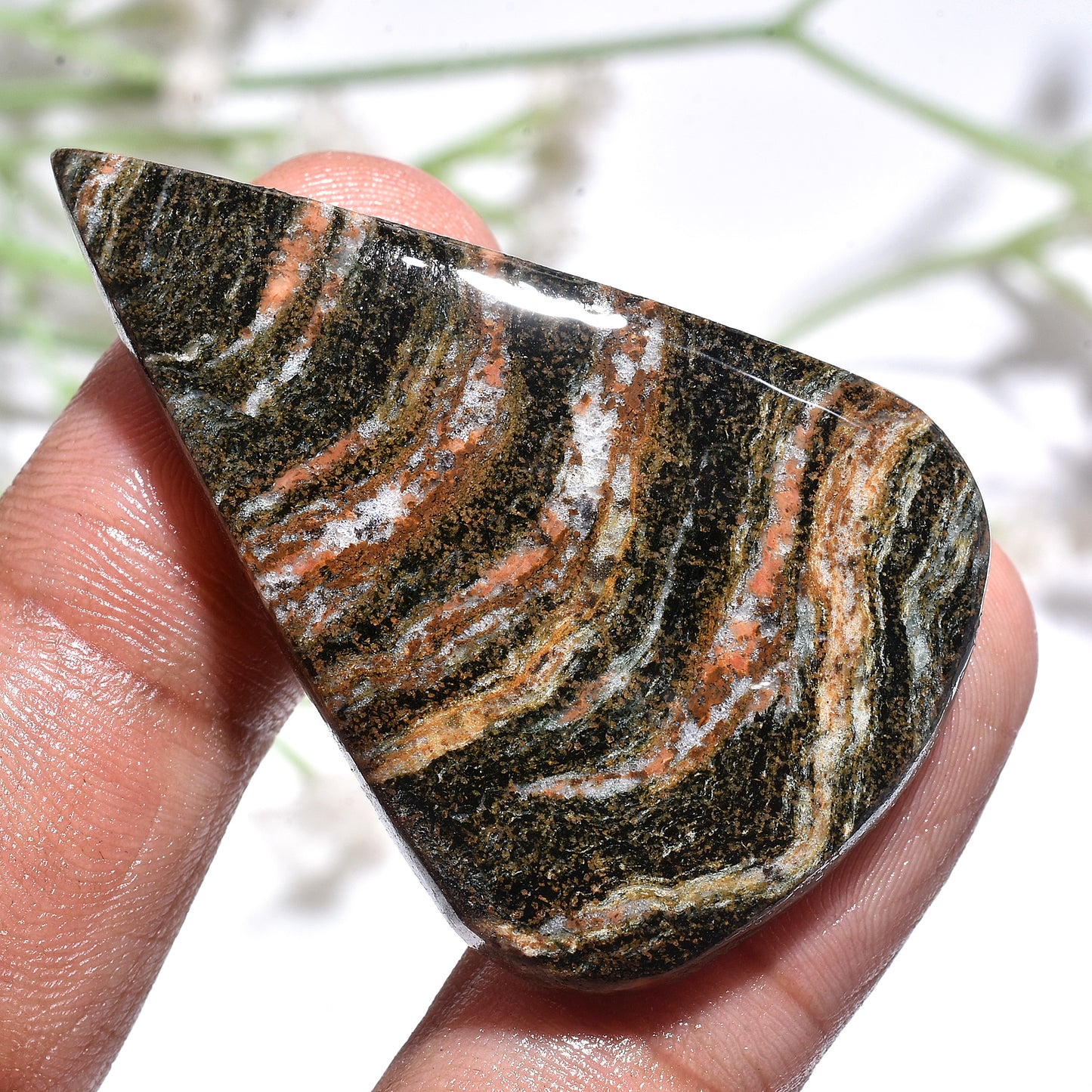 Patterned Jasper Cabochon – Polished Freeform Natural Gemstone for Jewelry (29x47x3mm,/65ct)