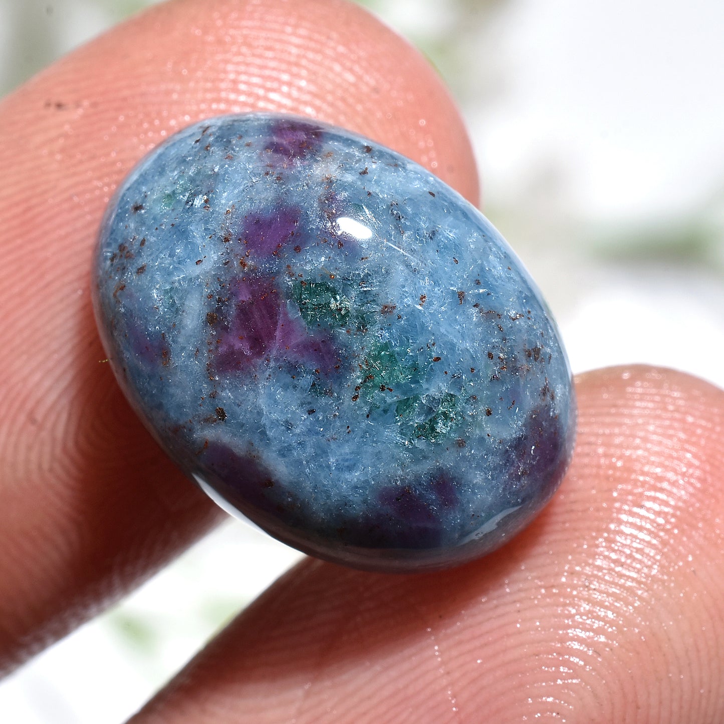 Natural Ruby Kyanite Oval Cabochon – Polished Blue Pink Gemstone for Jewelry (12x17x3mm,/16ct)