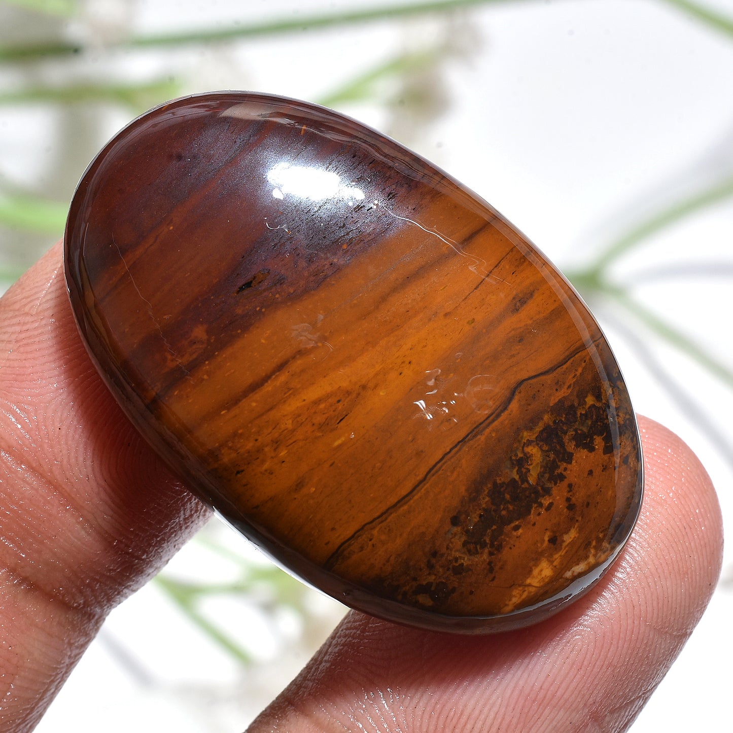Oval Iron Tiger Cabochon – Natural Polished Gemstone for Jewelry Making (21x34x3mm,/53ct)