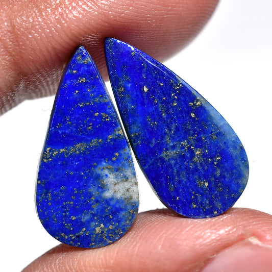 Natural Lapis Lazuli Earrings Matched Pair Cabochon (12x22x3mm,/19ct)