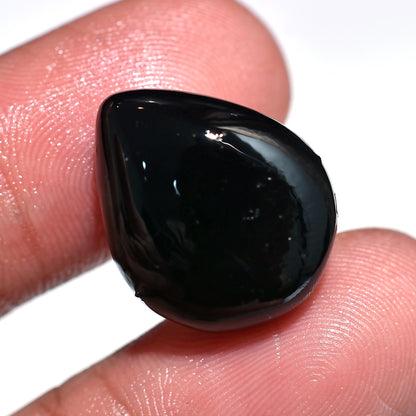 Trendy  Black Onyx Gemstone High Quality Pear Shape Flat Back Cabochon (16x20x5mm,/15ct)