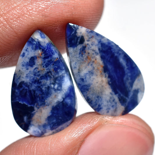 100% Natural Sodalite Gemstone Pair for Jewelry Making (11x20x2mm,/11ct)