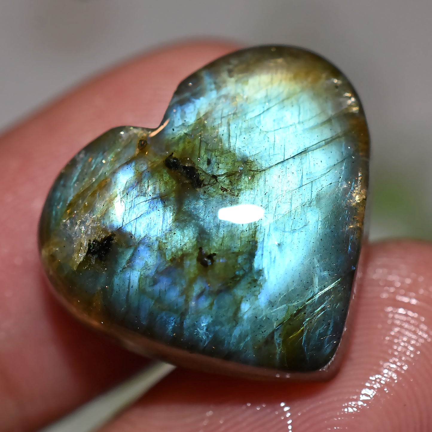 Elegant Labradorite Heart Cabochon, Natural Polished Gemstone for Jewelry & Healing(17x19x4mm,/19ct)
