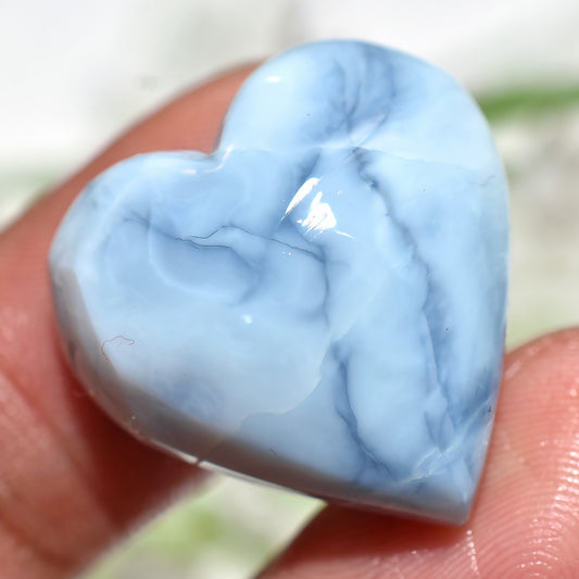 Elegant Blue Opal Heart Cabochon - Natural Gemstone For DIY Jewellery (22x23x4mm,/24ct)