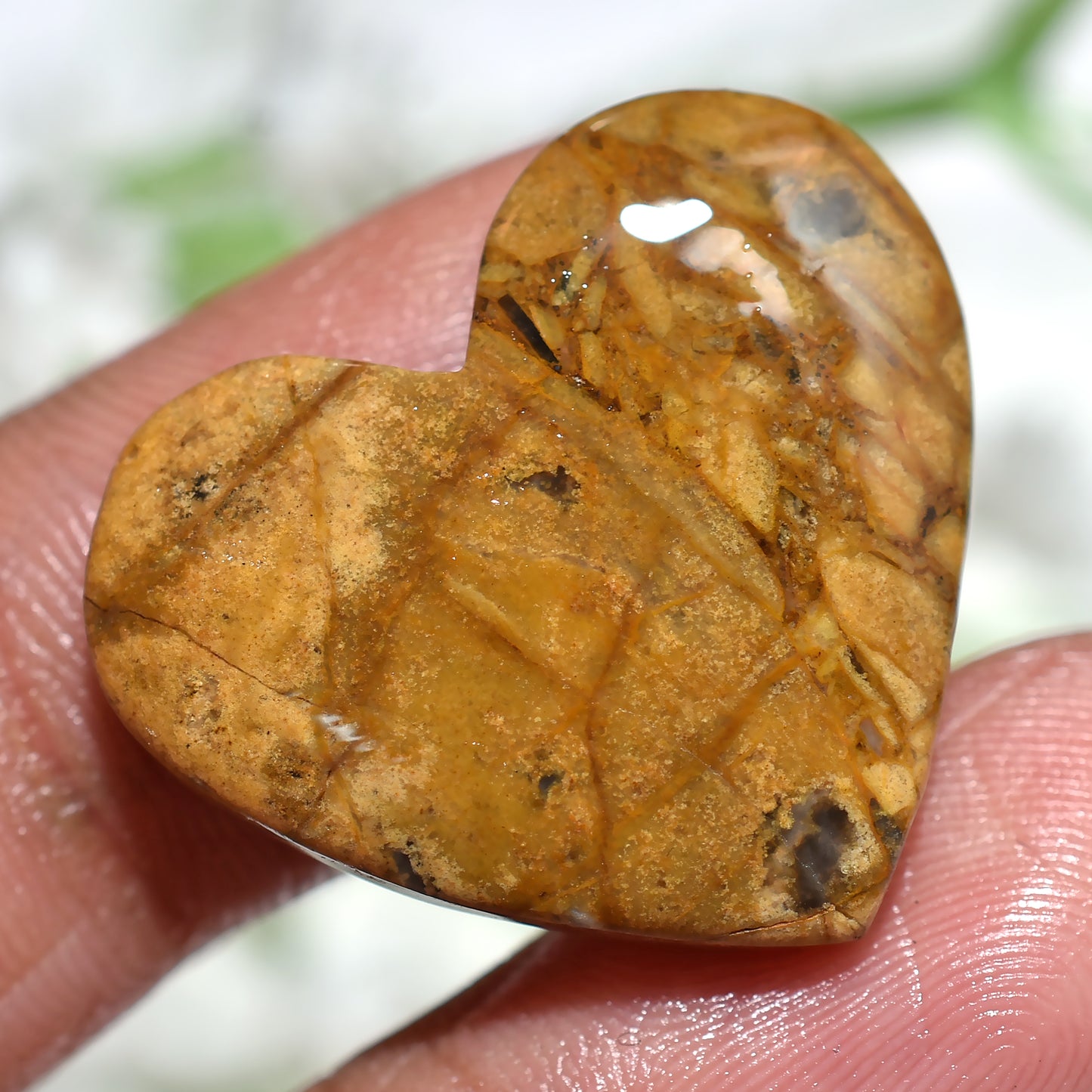 Exquisite Mango Jasper Cabochon – Heart-Shaped Gemstone for Collectors(20x25x3mm,/21ct)