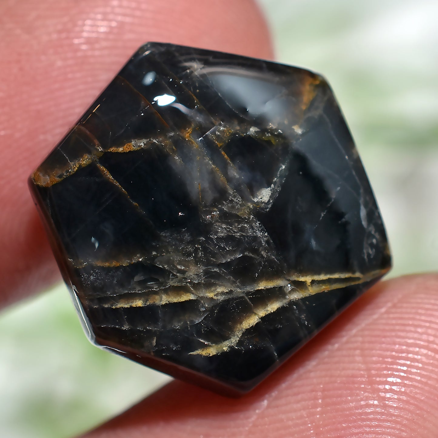 Hexagon Mango Jasper Cabochon Natural Smooth Polished Gemstone (18x20x3mm,/16ct)